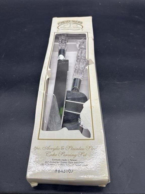 1 WEDDING Cake Knife & 1 Cake Server With Clear Handles
