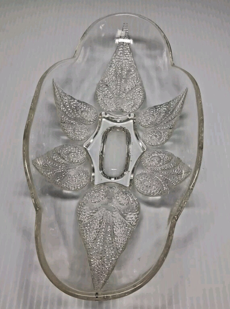 Vintage Oval Celery Dish Raised Bubble Leaves Pattern Clear Glass