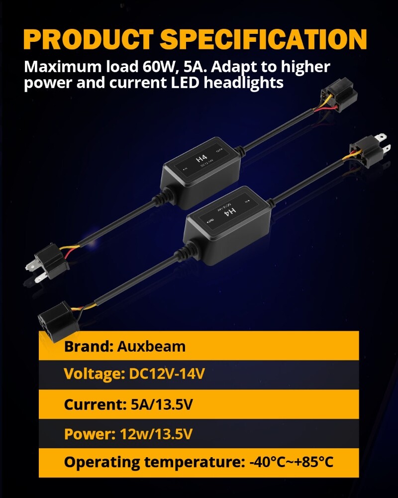 Pair H4 9003 LED Headlight Canbus Load Resistor Decoder Error Free Anti Flicker