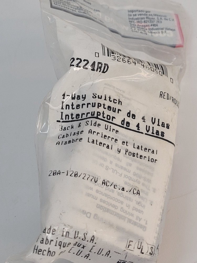 Eaton Cooper 2224RD 4-Way Quiet Switch RED NEW IN PACKAGE d5