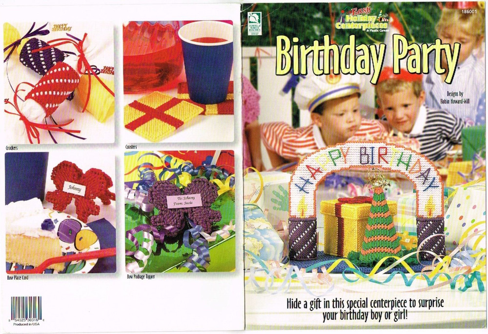 Birthday Party Centerpiece Plastic Canvas Pattern Leaflet 1998 Vintage