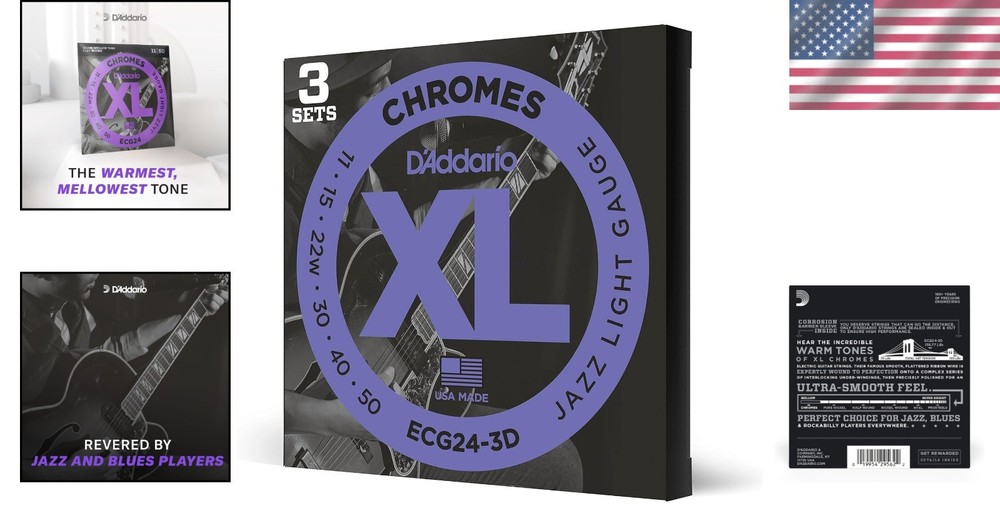 D'Addario Chromes Flat Wound Jazz Light Strings-