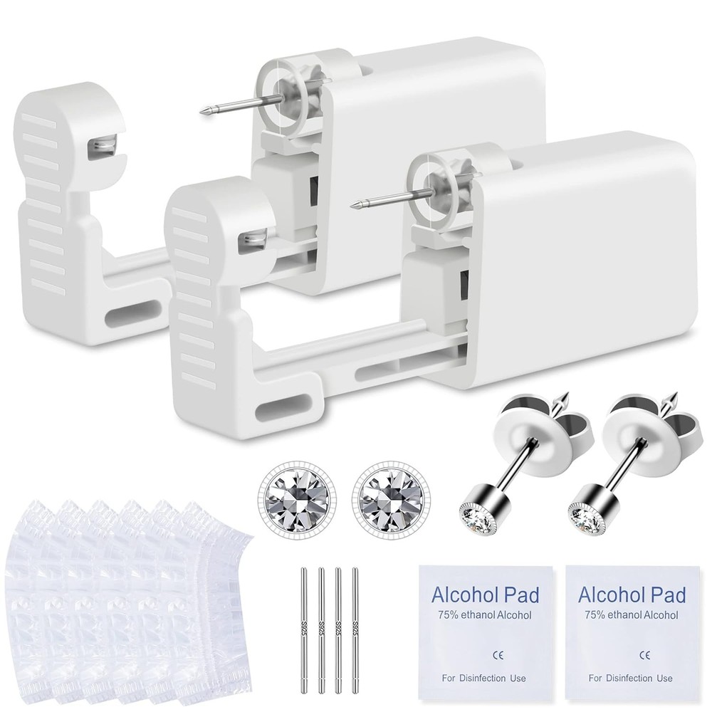 Complete Ear Piercing Kit: 2 Disposable Guns & 2MM CZ Studs for Safe At-Home Use