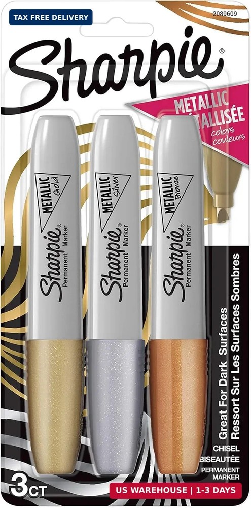 Sharpie Metallic Permanent Markers, Chisel Tip, Assorted Colors, 3 Count