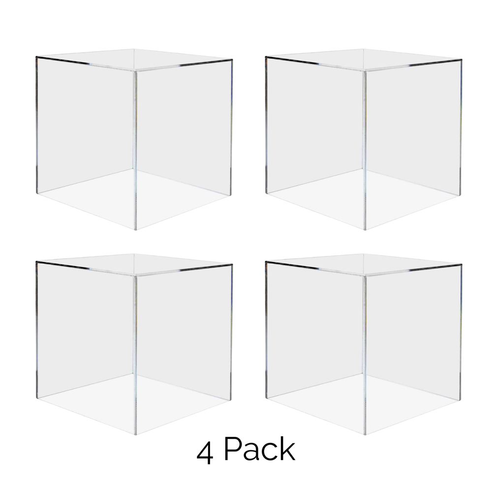 4 Pack 10" Cube Riser Display Pedestal Showcase Box 5 Sided Acrylic Clear