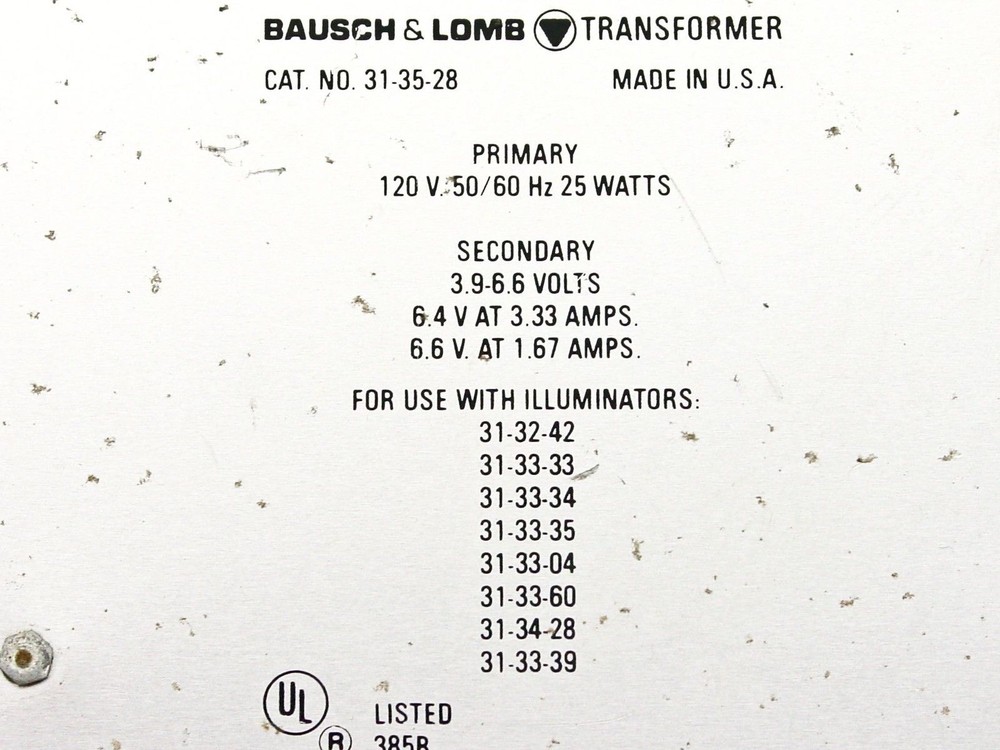 Bausch & Lomb Microscope Lamp / Light Source / Illuminator Transformer