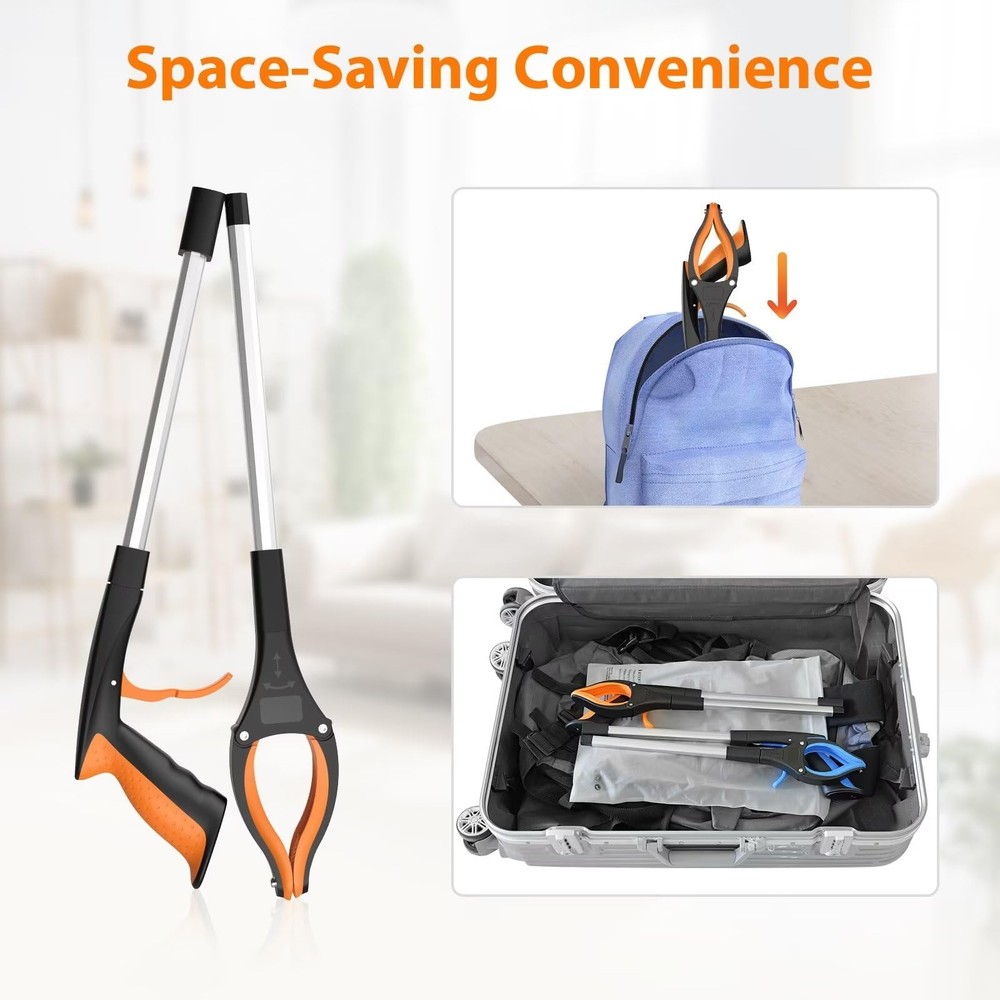 32" Foldable Grabber Tool 2-Pack, 360° Rotating Jaw, Magnet, Trash Picker Upper