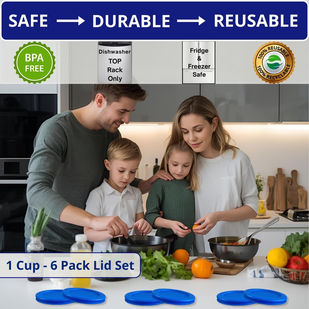 KlareWare Replacement Lids for - 1 Cup Storage Bowl Covers, BPA 6 Pack, Blue
