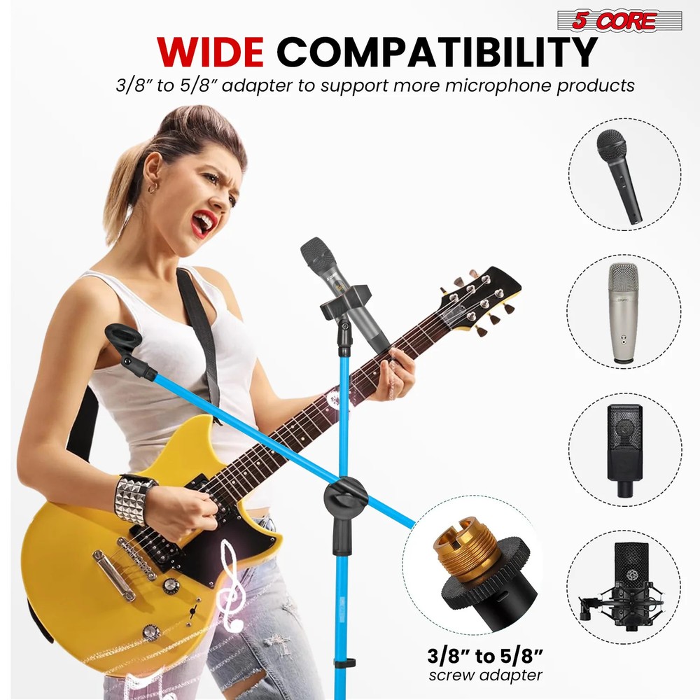 5 Core Microphone Stand Floor Height Adjustable w Extending Telescoping Boom Arm