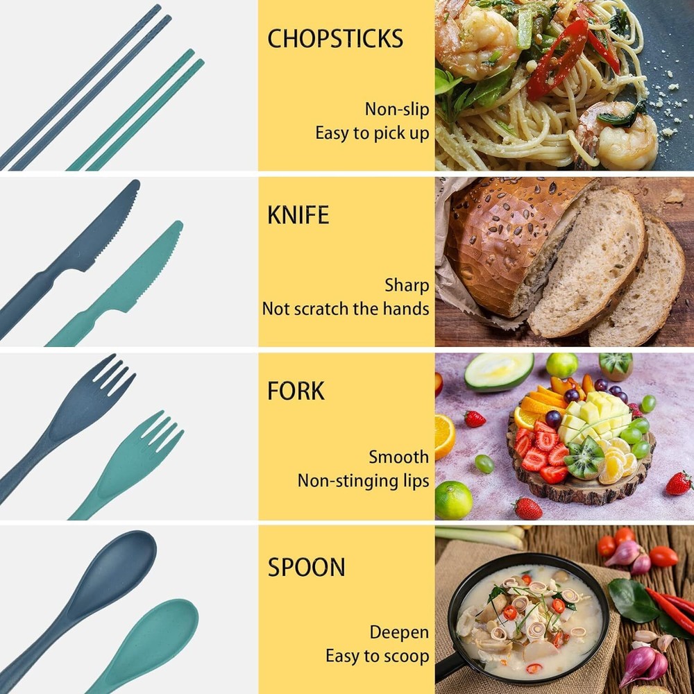 DIYJEP 2 Sets Plastic Reusable Utensils Set with Case Travel Chopsticks Fork ...