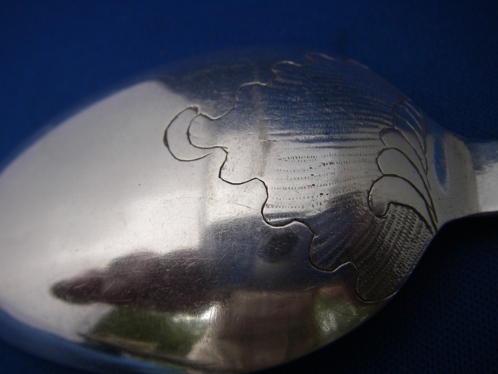 Fine EARLY 18th C GERMAN(?) Silver TABLESPOON-Rococo Engraved Shells, Marked HB