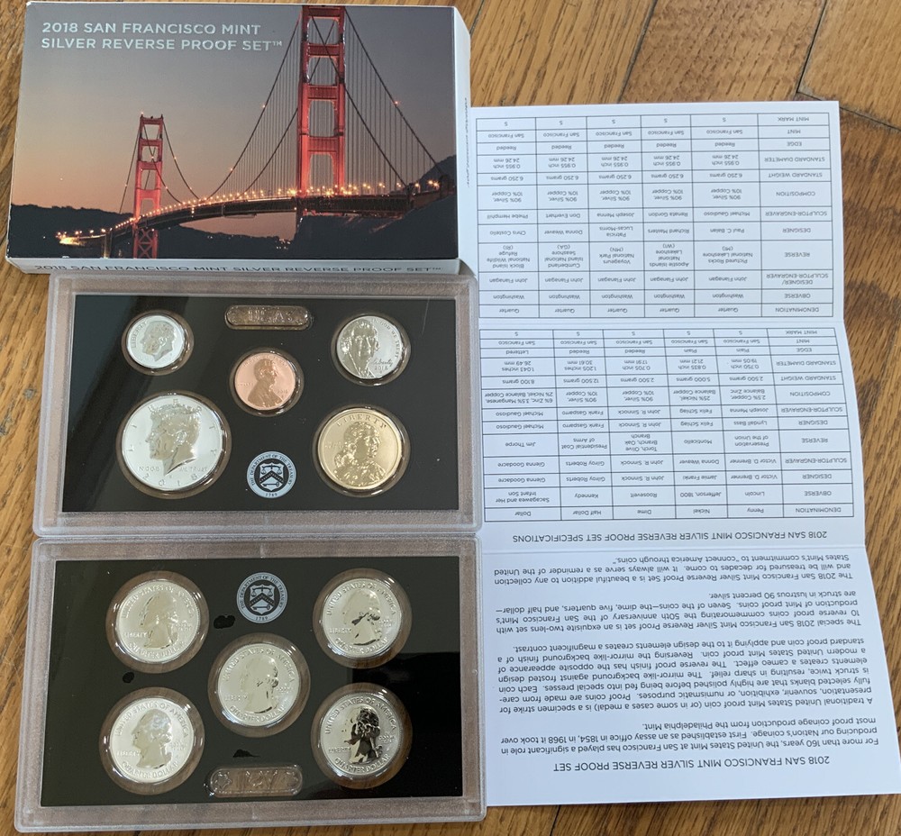 50th Anniversary -2018 SAN FRANCISCO MINT SILVER REVERSE PROOF SET w BOX & COA