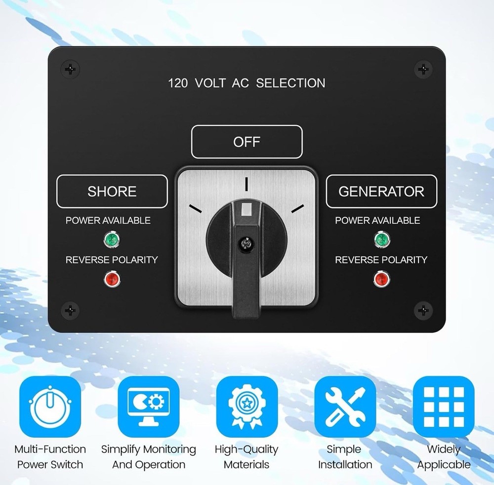 AC Rotary Switch Panel 2 Position 120V 30A Selector Switch Reverse Polarity LED