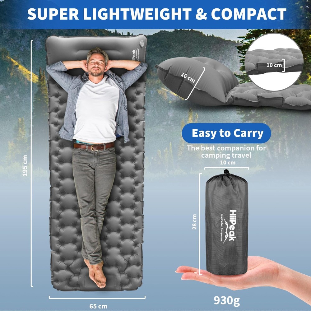 HiiPeak Sleeping Pad for Camping Ultralight Inflatable Sleeping Mat with Buil...