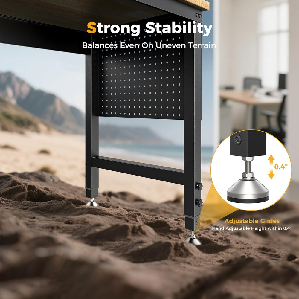 60" Adjustable Heavy Duty Workbench, 2000 LBS Load Capacity Rubber Wood Work Tab