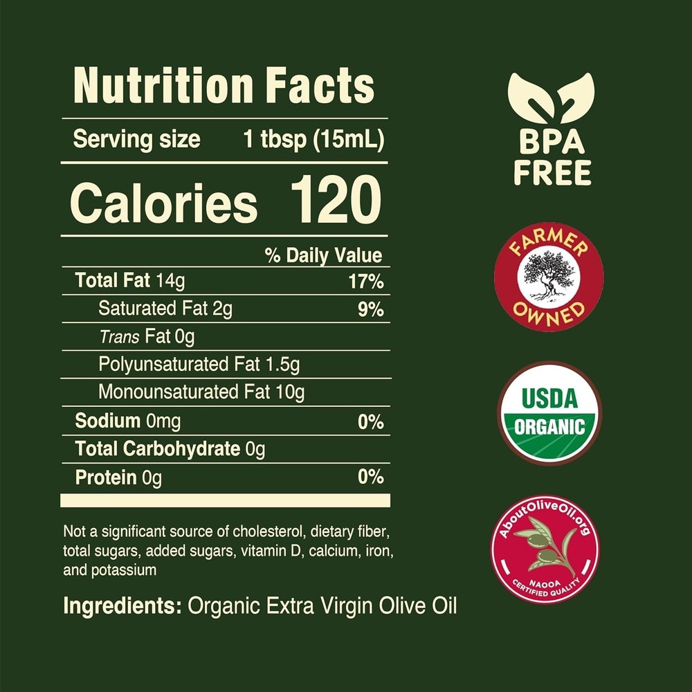 USDA Organic Extra Virgin Olive Oil - First Cold Pressed, 48 FL OZ
