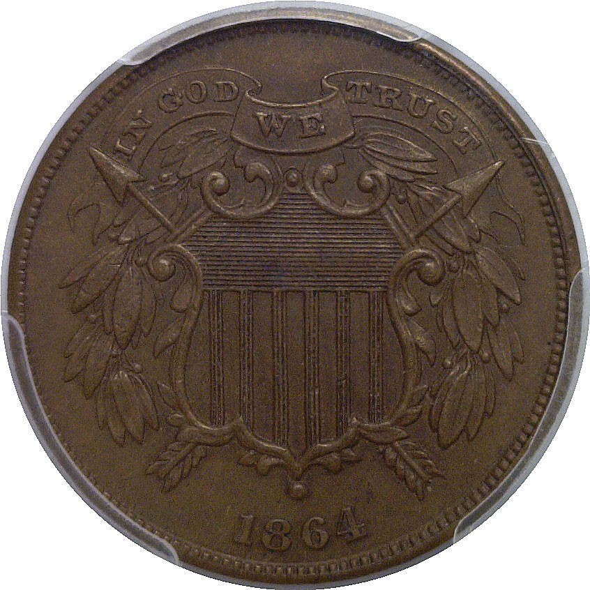1864 Small Motto Two Cent Piece PCGS MS-62 BN