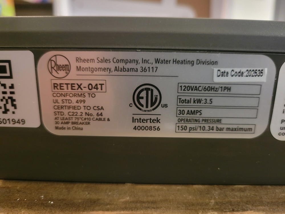 Rheem RETEX04 Electric Tankless Water Heater - Gray Read”