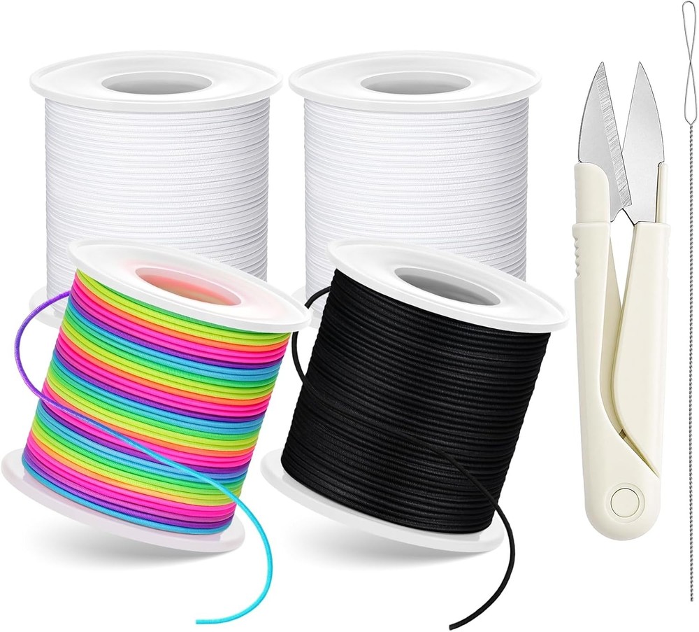 Stretchy Bracelet String Kit with Scissors & Beading Needle, 4 Rolls Elastic