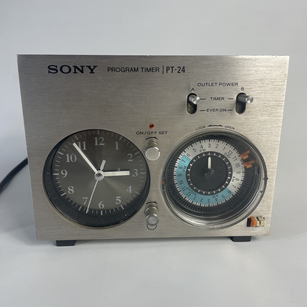 Sony PT-24 Vintage Program Timer 1970s Analog Clock Audio Accessory Silver GOOD