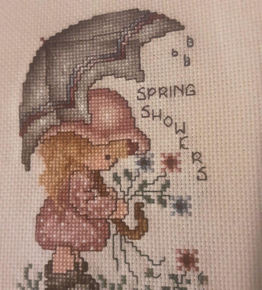 Unframed Finished Cross Stitch Spring Showers