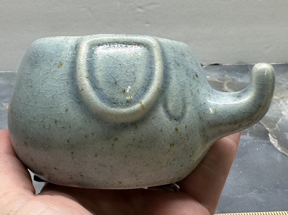 Blue Ceramic Figural Elephant Planter Trinket Dish Succulent Boho Matte