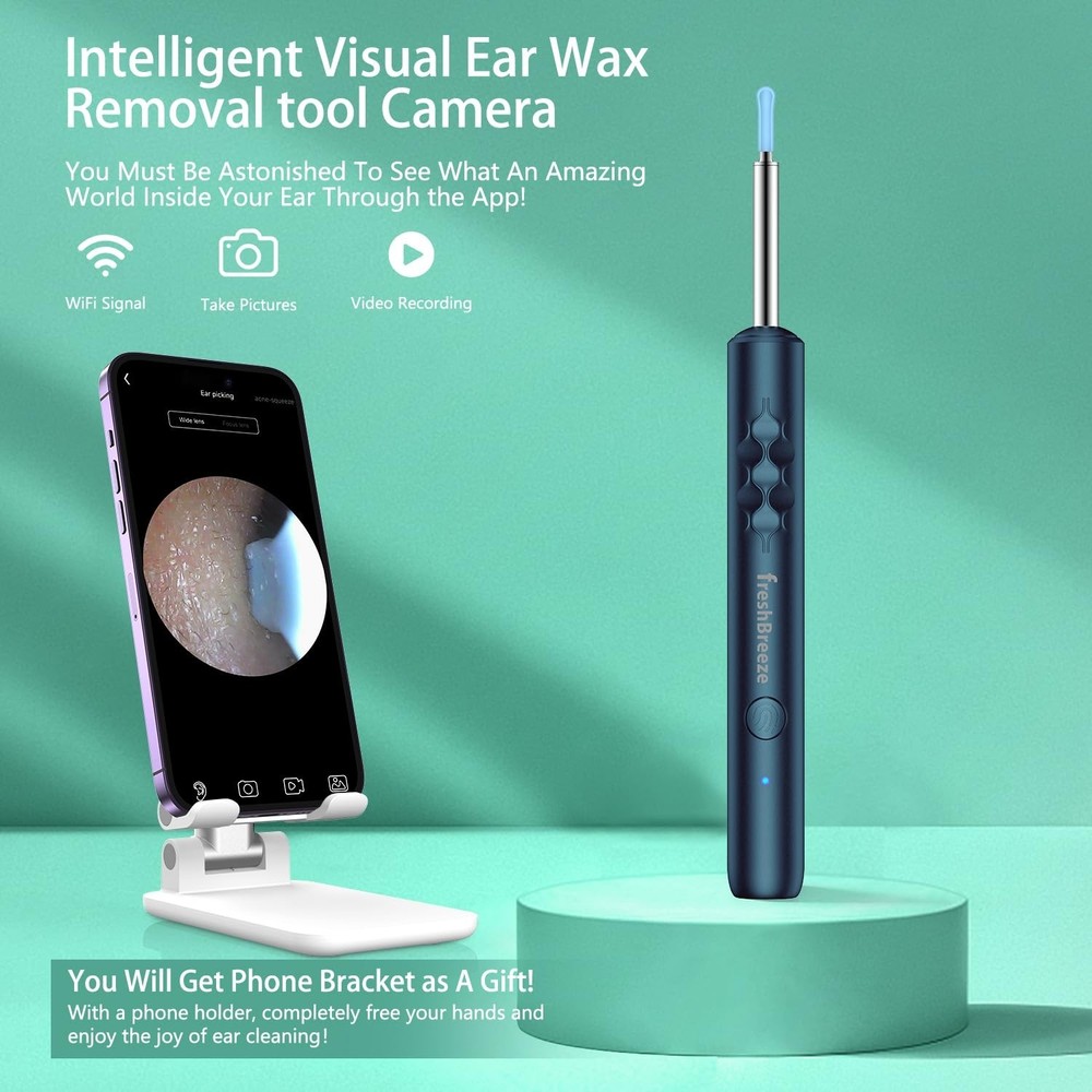 Ear Wax Removal Tool - Ear Cleaner with Camera and Bracket Smart Visual Earwa...