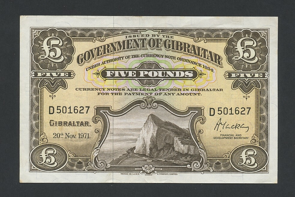 GIBRALTAR £5 note 1971 Krause 19b EF Banknotes
