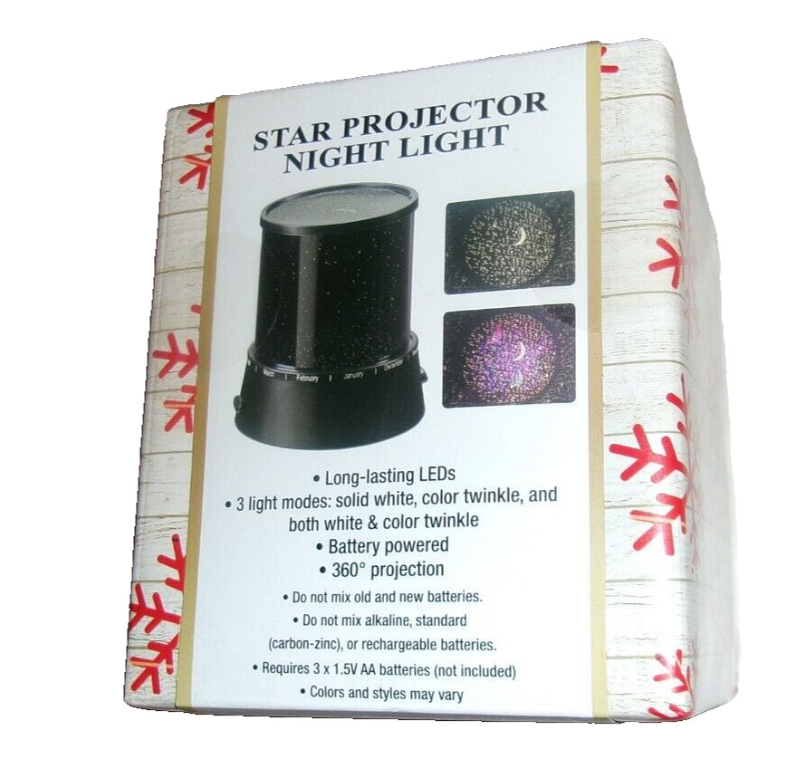 360 LED Star Projector Night Light LED 3 Light Modes Solid/Twinkle Battery Power