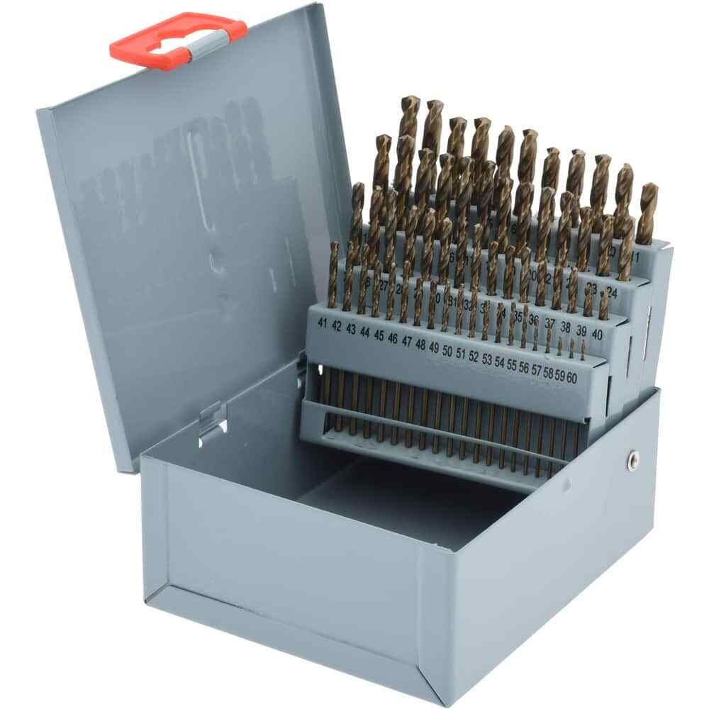 135° Point, Bright Finish, Cobalt Jobber Length Drill Bit Set 60 Piece, Split...