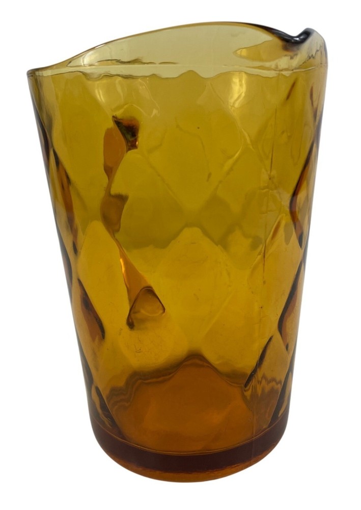 Hazel Atlas Amber Diamond-Pattern Glass Pitcher With Handle Vintage Style