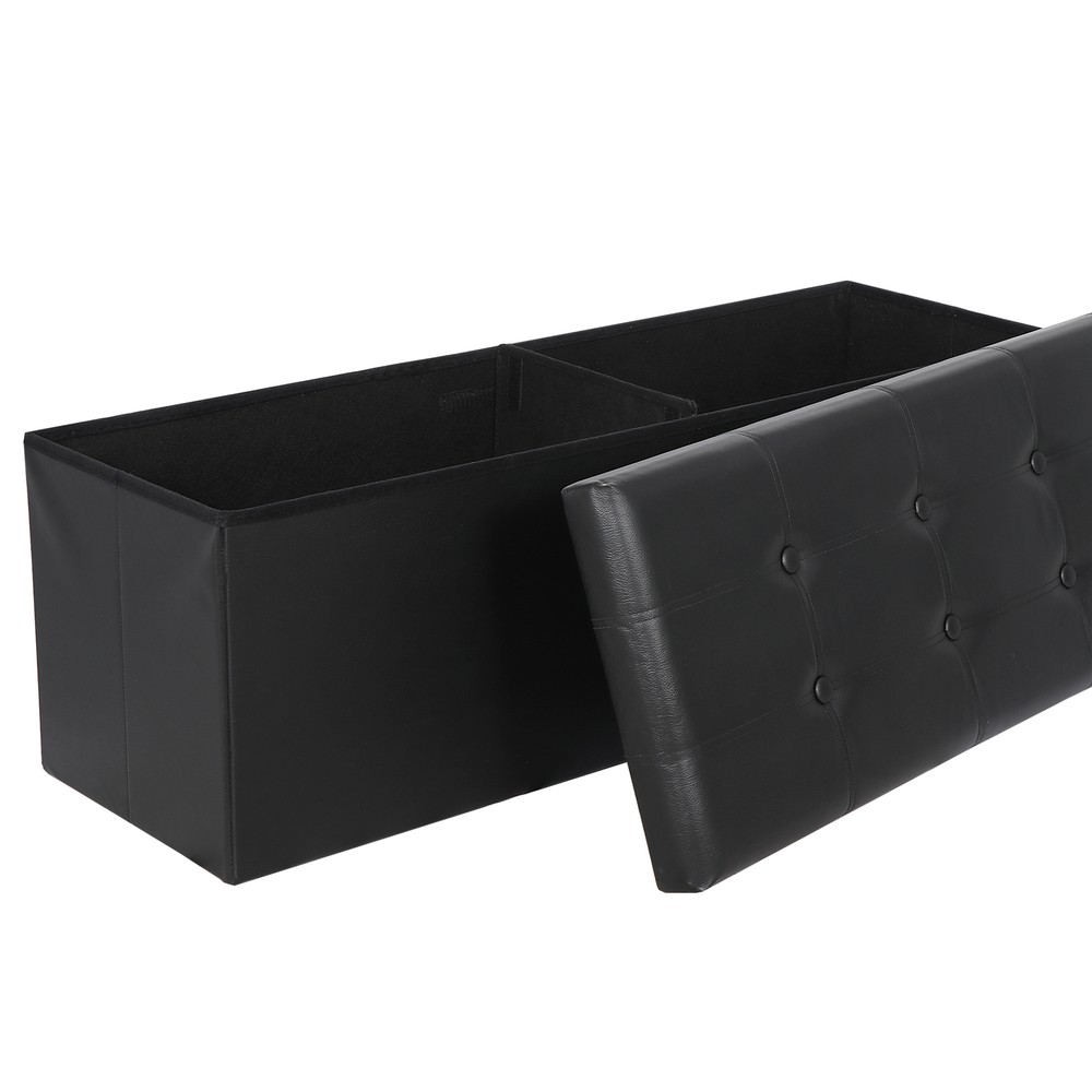 43" Storage Ottoman Bench Folding Storage Stools Footrest Toy Storage Box Black