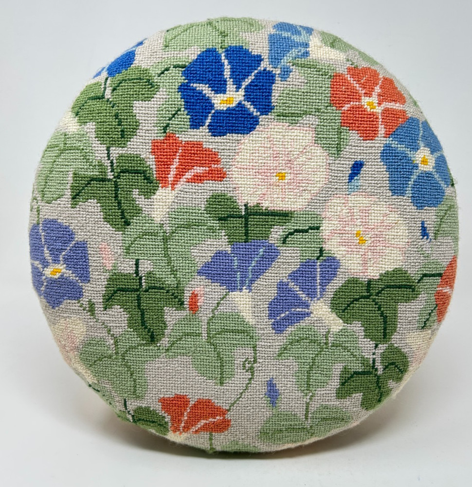 Paxton Solid Wood Small Round Pansy Ivy Needlepoint Foot Stool