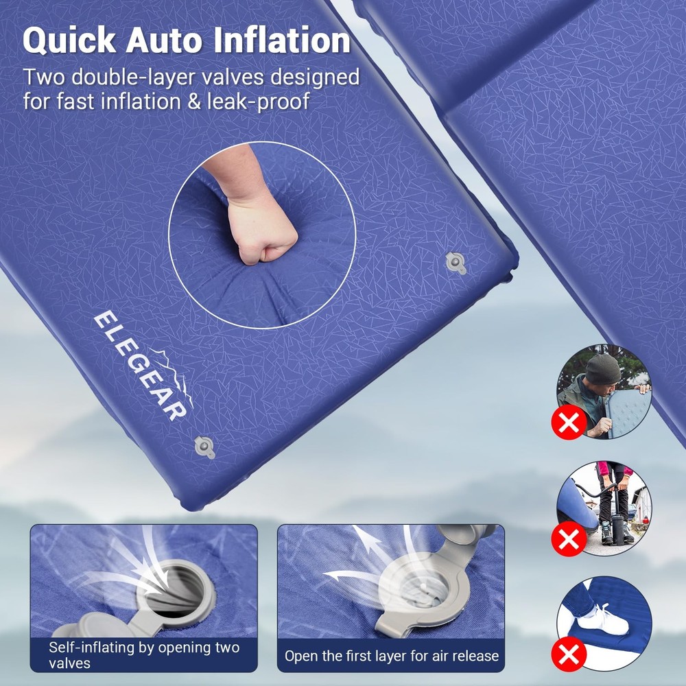 Self Inflating Sleeping Pad, 3.18'' Ultra-Thick Memory Foam Camping Pad with ...