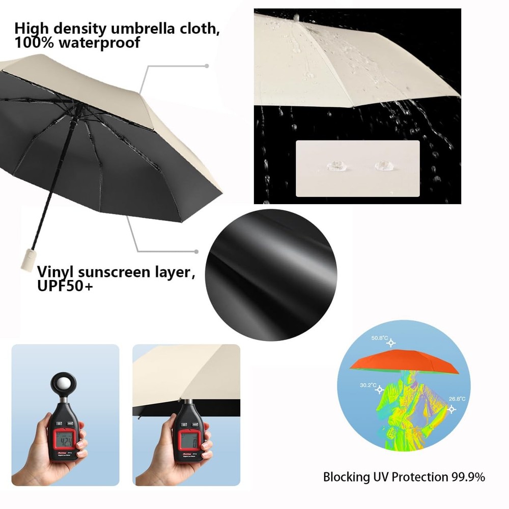 Travel Folding Umbrella Automatic Open/Close Handle Coating 40inch, Black