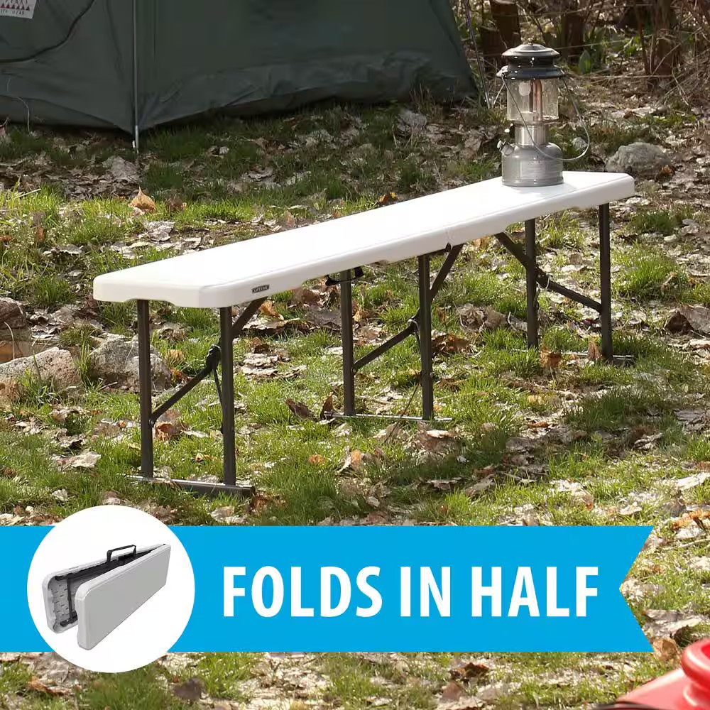 White Outdoor 6 Ft. Fold-In-Half Folding Bench.