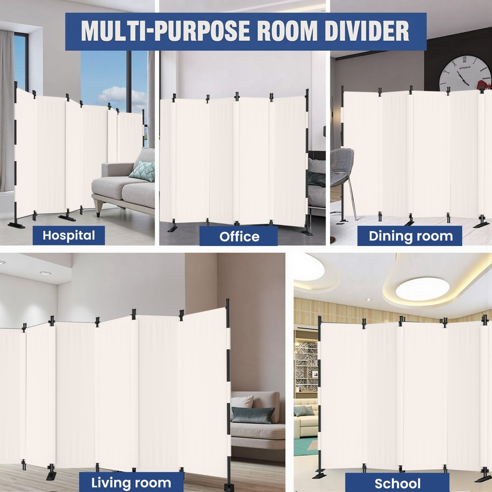 Upgraded Seamless Room Divider 6 Panel Folding Privacy Screens 11', White