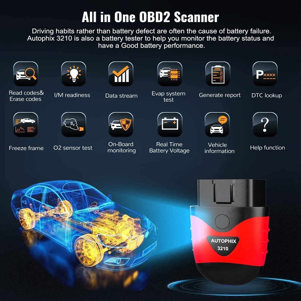 Bluetooth ELM327 OBD2 Code Reader Scanner Car Diagnostic Tool for iPhone Android