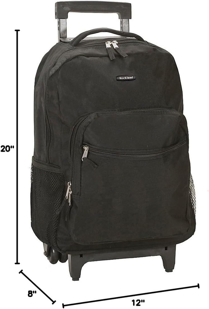 Double Handle Rolling Backpack, Black, 17-Inch