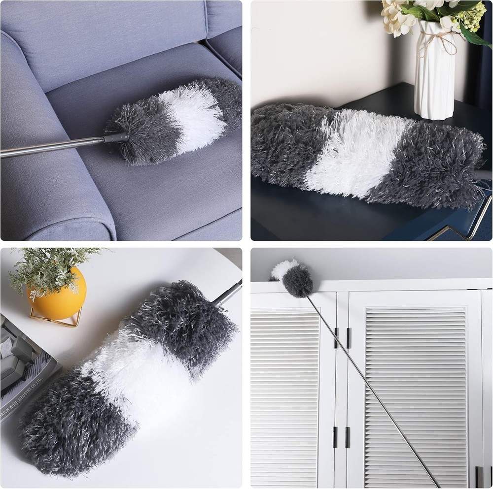 BOOMJOY Microfiber Feather and Cobweb Duster Set, Bendable Head and 100 inches E