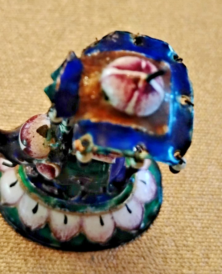 CAPARISONED ENAMELLED SILVER MINI ELEPHANT BLUE CANOPY GREEN BASE CLR HOWDAH #3
