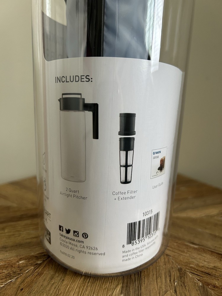 Takeya Cold Brew Coffee Maker 2 Quart White Pitcher Removable Filter Airtight