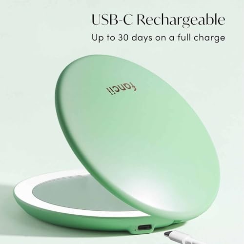 Taylor LED Lighted Compact Makeup Mirror, Rechargeable, 10x /1x Mint Green