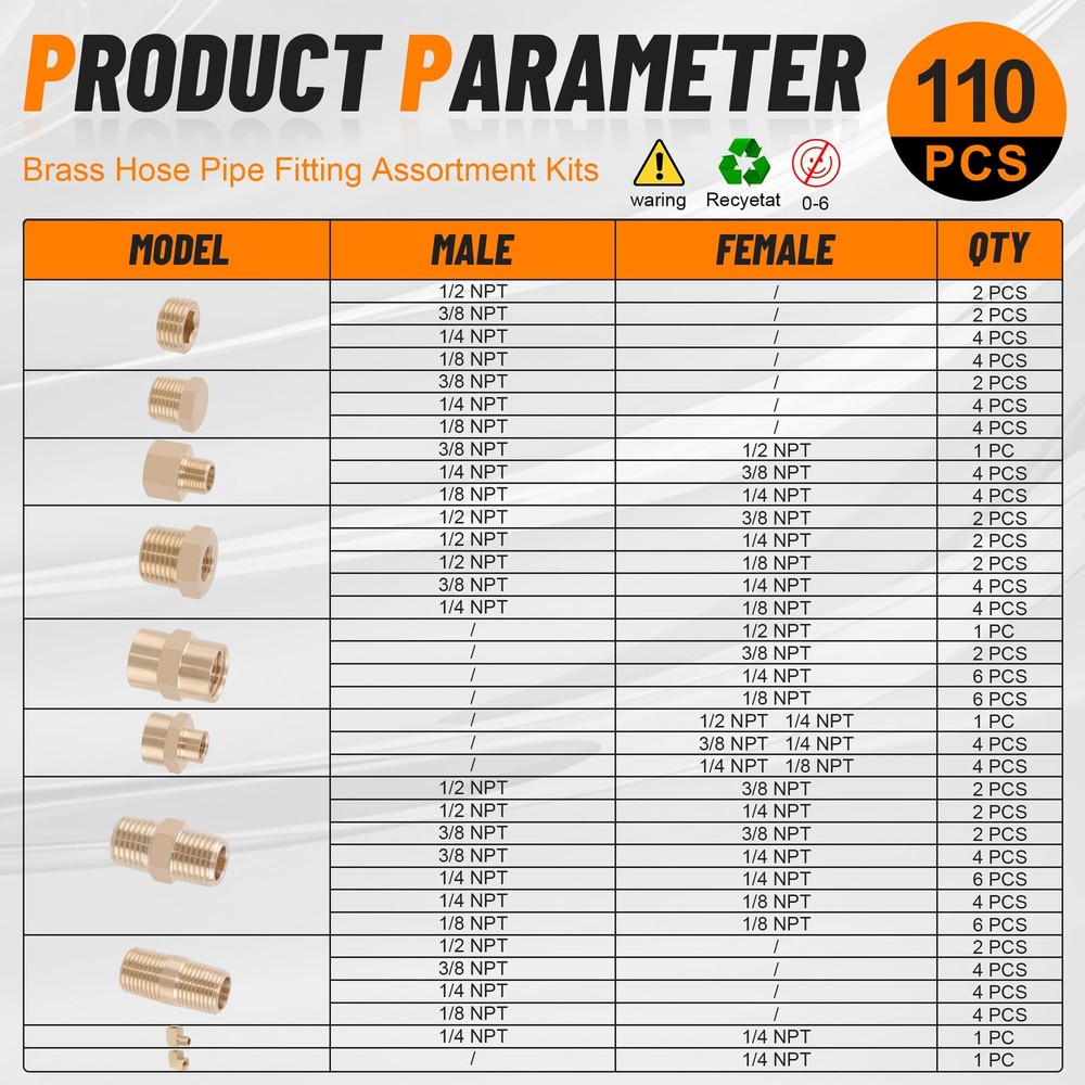 Dazakoot 111Pcs Hose Pipe Fitting Assortment Kit, NPT Adapter, 111pcs, /