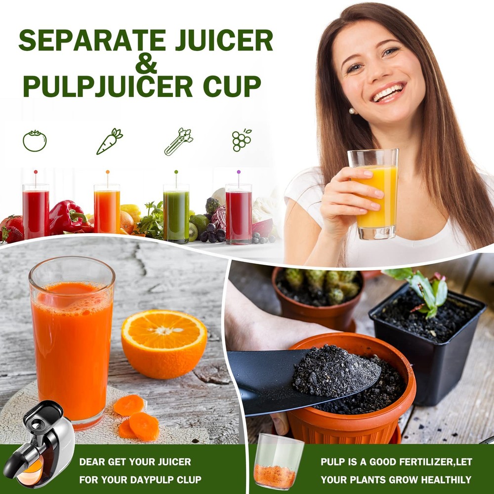 Cold Press Masticating Juicer Machine - 90% Yield Reverse System, Quiet Motor...