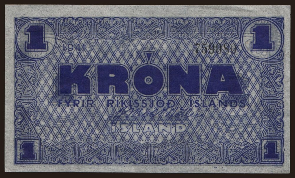 Iceland - 1941 - 1 Krona - "EF" #CO6008