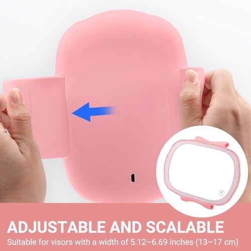 LED Car Sun Visor Vanity Mirror with 3 Dimmable Light Modes Touch Control Pink
