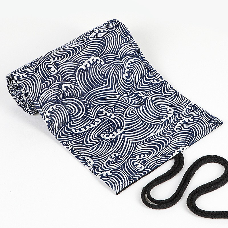 Sea Wave Printed Canvas Pencil Bag