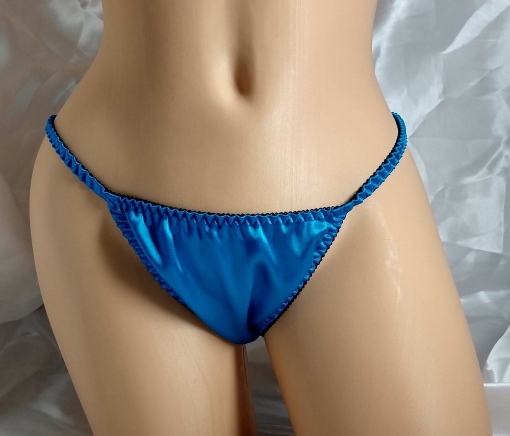 Aqua Print Satin String Bikini Panties