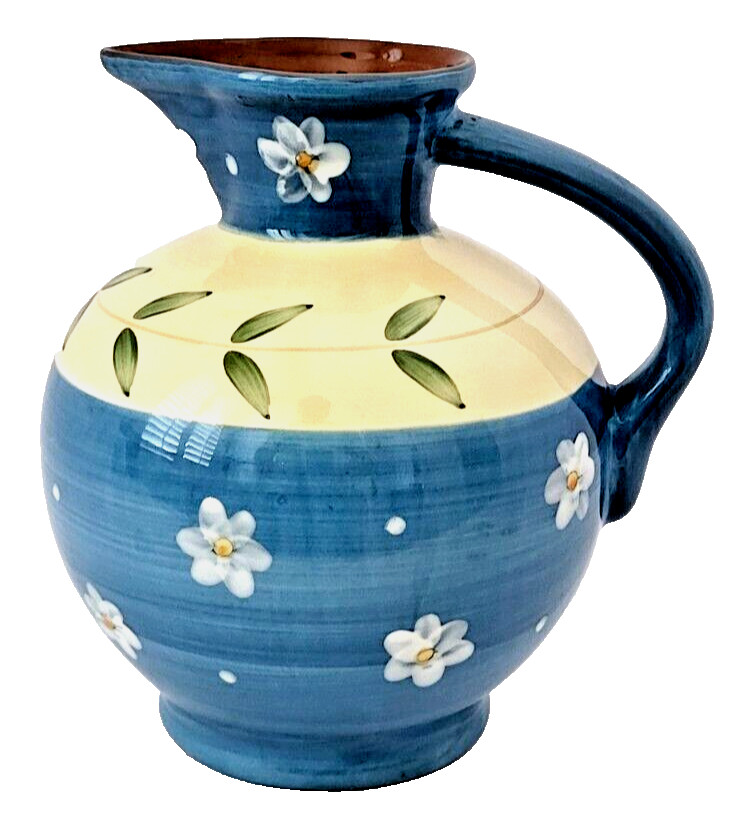 Vtg. Noho Studio Ceramic 2 Quart Pitcher Hand Painted Floral